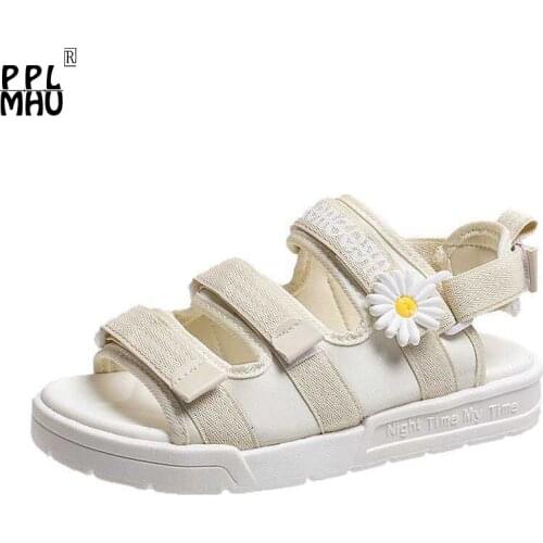 2021 new small daisy sandals female summer fashion velcro ins tide beach shoes thick-soled sponge cake increase slippers women