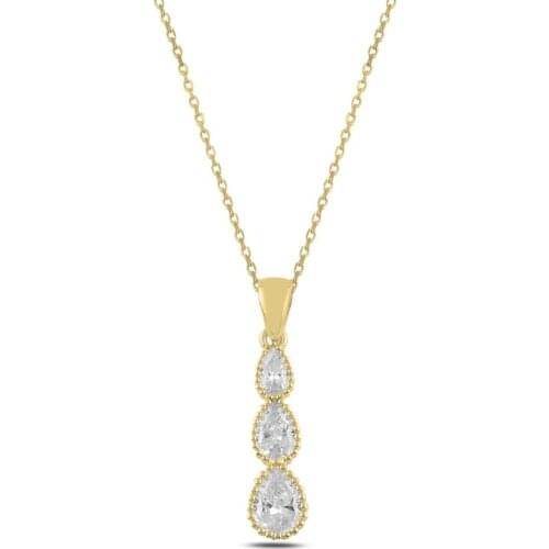 Silverlina Silver Cottage Drop Zircon Stone Necklace
