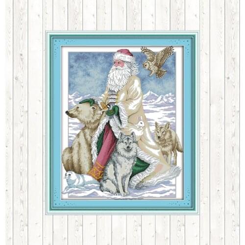 The North Pole Santa Claus Cross Stitch Patterns DIY Needlework Aida 14ct 11ct Count Printed Canvas for Embroidery Kit DMC Floss