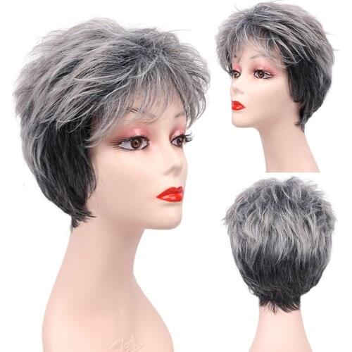 Amir Natural Hair Grey Black Short Bob Wigs For Women Rattan Linen Grey Wig With Korean Air bangs About 4inch Cosplay Party