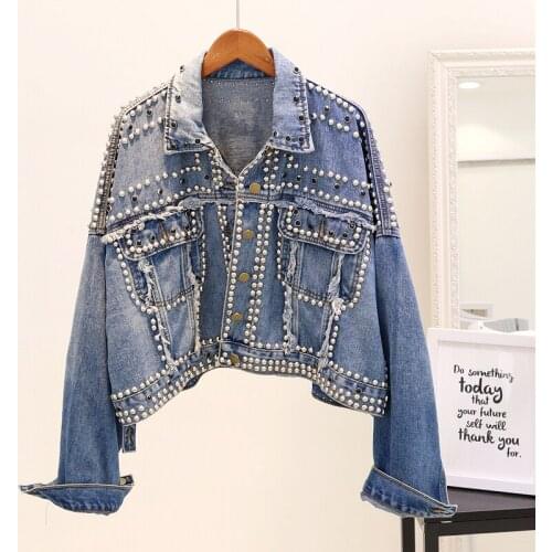 2020 Spring New Plus Size Hand-set Diamonds Casual Denim Jacket Female Vintage Loose Women Jeans Jackets Basic coat Streetwear