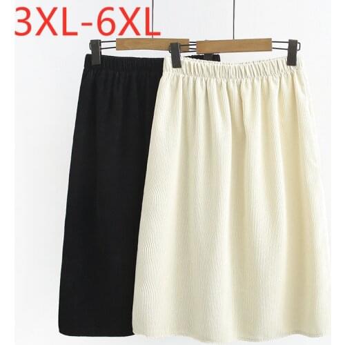 New 2021 Ladies Autumn Winter Plus Size Midi Skirt For Women Large Loose Casual A-line Beige Corduroy Skirts 3XL 4XL 5XL 6XL