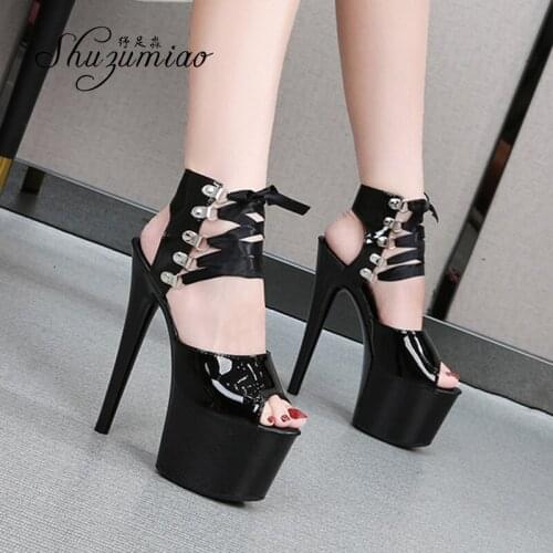 Women Sandals 15CM 17CM 20CM High Heels Catwalk Pole Dance Sandals High Heels Thick Bottom Ankle Strap Platform Stripper Shoes