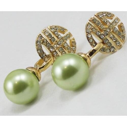 Womens fashion style Gold Plated Round emerald Earrings