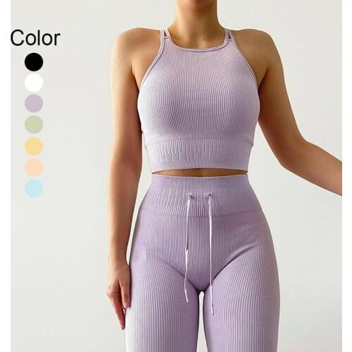 Yoga Sets Women 2Pcs Fitness Crop Top Bra Bubble Butt Leggings Sports Suits Workout Outfits Sportswear Candy Colors Gym Clothing