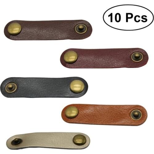10 pcs Leather USB Cord Organizer Data Cable Keeper Soft Charging Cable Wrapper with Snap Button