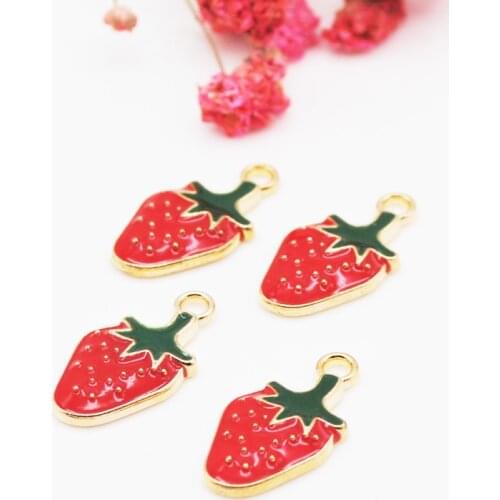 10pcs/pack Trendy Strawberry Enamel Charms 11*21mm Alloy Bracelet Necklace Hair DIY Fashion Jewelry Accessories