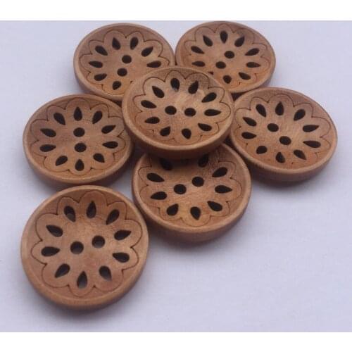 100pcs 23mm Wooden Round Hollow Flower Buttons Light Brown Sewing Accessories For Scrapbooking