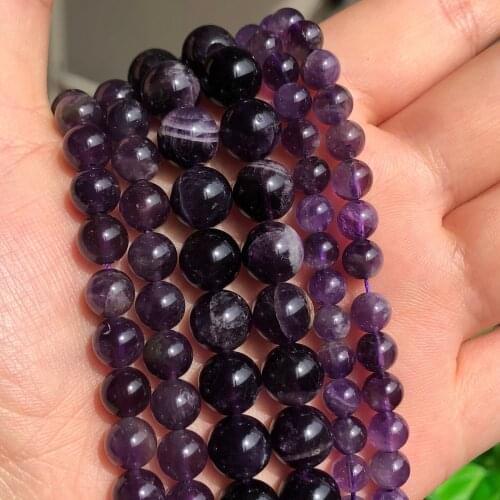 2/3/4/6/8/10/12mm Natural Purple Amethysts Quartzs Round Loose Breads for Jewellery Making DIY Bracelet 15"