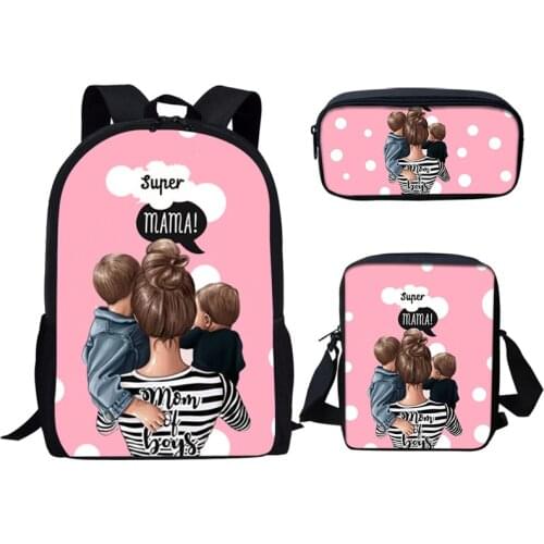 Super Mom School Bags Harajuku Kawaii Backpack for Kids Girls Casual 3pcs Schoolbags Orthopedic Rucksack Mochilas