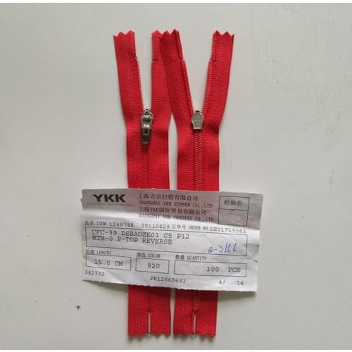 50pcs/lot Ykk Invisible Zipper Red Nylon Coil Close End 14 15cm Pocket Neckline Collar Bag Pants Sewing Tailoring Accessories