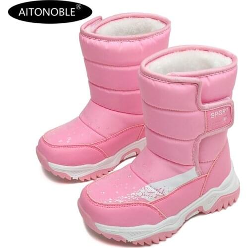 Aitonoble New Winter New Sport Shoes Teenager Snow Boot Kids Sneakers Outdoor Mountaineering Shoes Waterproof Antislip Shoes