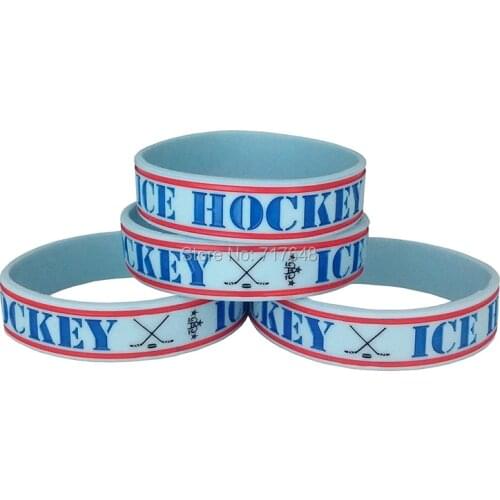 300PCS White Hockey wristband silicone bracelets free shipping by FEDEX