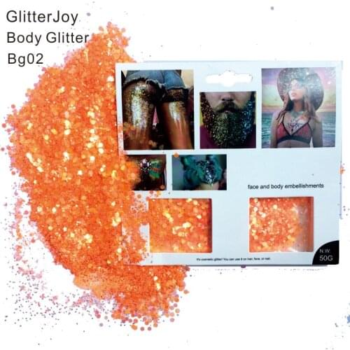 BG02 one pack of Fluorescent Orange Festival Body Glitter also be Hair Glitter, Beard Glitter, Eyebrow Glitter Body Paint