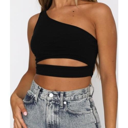 BKLD Sleeveless Backless Hollow Out Solid Color Ribbed Crop Top 2021 Summer Sexy One Shoulder Women Fashion Streetwear Tank Tops