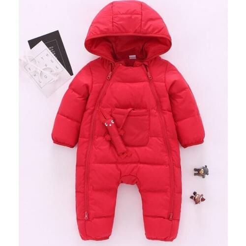 Infant boys and girls warm romper jumpsuit down jacket baby outing clothes romper white duck down to keep warm