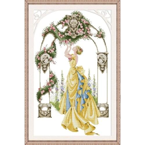 Joy Sunday Rose In Gate And Courtyard Chinese Cross Stitch Kits Ecological Cotton Clear Stamped DIY Wedding Decoration For Home