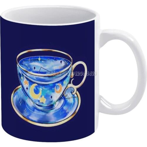Starry Sky Tea Coffee Mugs Ceramic Personalized Mugs 11 Oz White Mug Tea Milk Cup Drinkware Travel Mug Tea Watercolor Star Water