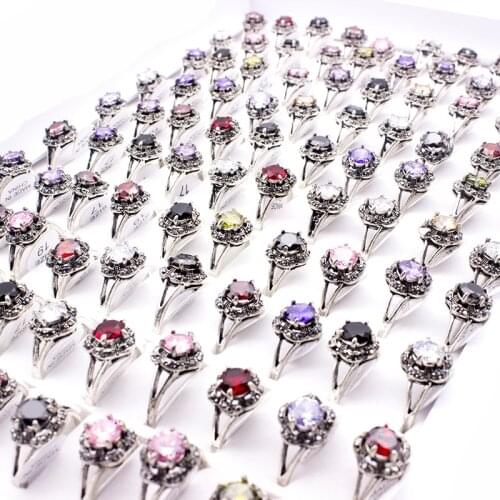 20 Pieces Vintage Style Round Colorful Crystal Rings Wholesale Punk Bohemian Rings for Women Fashion Jewelry