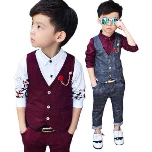 Children Wedding Formal Clothing Sets Flower Boys Vest Pants 2PCS Outfits Kids Tuxedo Fashion Party Performance Clothing Sets