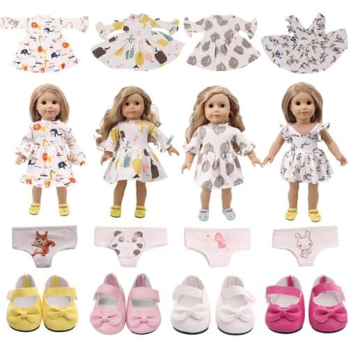 Doll Clothes Cartoon Floral Small Fresh Cotton Dress For 18 Inch American&43Cm Baby New Born Doll Shoes Accessories Girl`s Toy