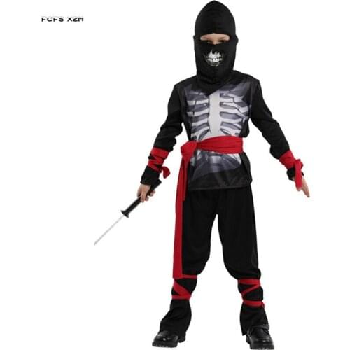 M-XL Boys Halloween skeleton Ninja Costumes Kids Children Naruto Warrior Cosplay Carnival Purim Masquerade Role Play party dress