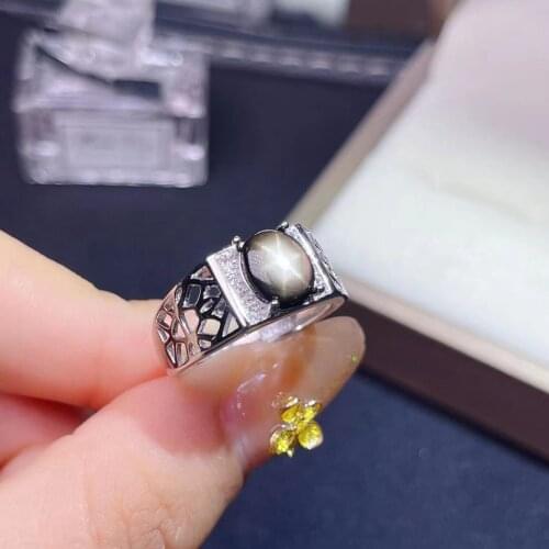 Masculine ring black Star Sapphire gemstone ring for men 925 sterling silver men birthday party daily gift souvenir love