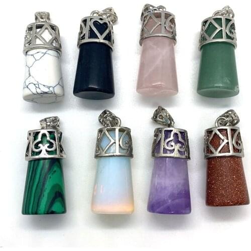 Natural Stone Obsidian Amethyst Malachite Cylindrical Pendant Exquisite Fashion Jewelry DIY Necklace Accessories Size 31x14 Mm