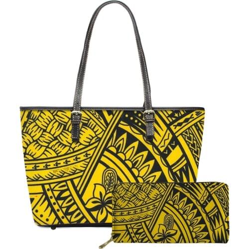 NOISYDESIGNS Hot Sale Handbag Polynesian Print Vintage Women Large Capacity Shoulder Sac Wallet 2Set Girls Fashion Leather Totes