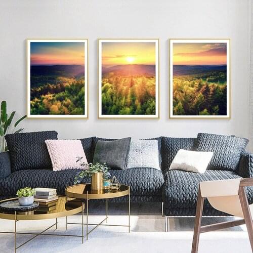 NOOG Autumn Forest Picturesque Sunse Wall Art Poster Nordic Canvas Painting Posters and Prints Pictures For Living Room Decor