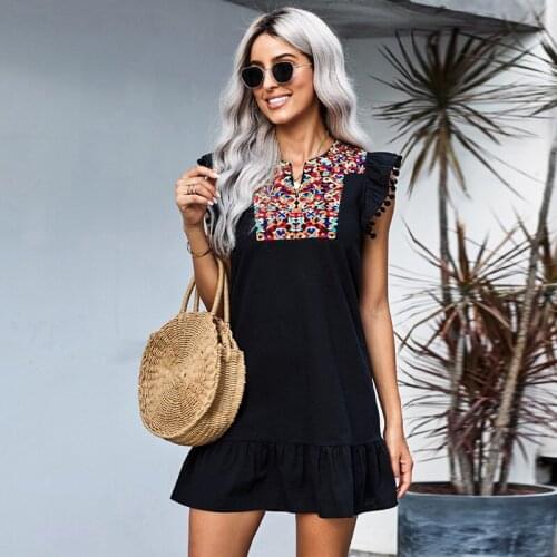 2021 New Summer All-Match Short Dresses For Women Fashion Embroidery Dresses Round Neck Sleeveless Sundress Womens Clothing