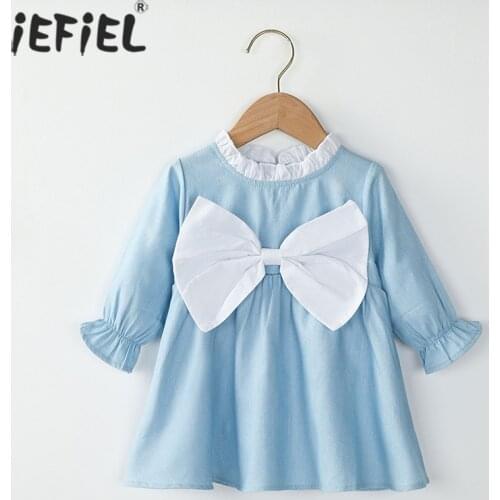 Newborn Baby Girls Dress Autumn Princess Dresses for Kids Baby Blue Ruffle Bowknot Dress Infant Clothing Toddler Party Dresses
