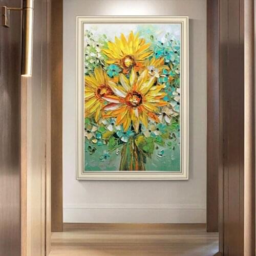 Palette Knife oil painting Handmade Sunflower Oil Painting Wall Decorative Item Textured Canvas pciture Wall Art Entrance Decor