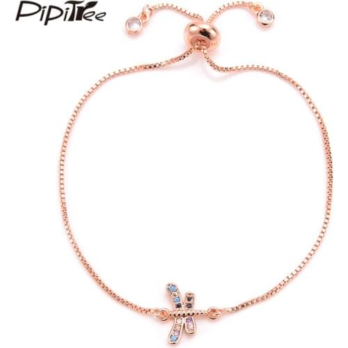 Pipitree Lovely Dragonfly Bracelet Femme Adjustable Chain Rose Gold Color AAA CZ Zircon Bracelets & Bangles Jewelry for Women