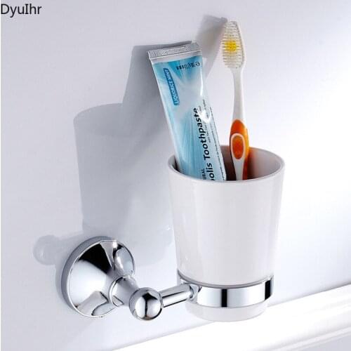 Simple bathroom copper material electroplating chrome wall-mounted single-cup mouthwash cup storage rack bathroom accessories