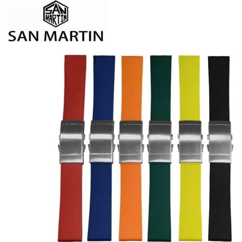 San Martin Watch Parts Waterproof Rubber Strap 20/22MM Universal Diving Watch Strap Multicolor Simple