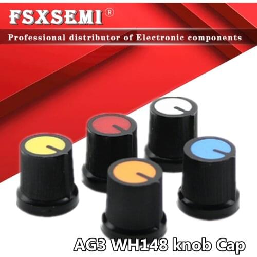 10pcs WH148 Potentiometer Switch knob Cap Plastic Knob Plum Handle 15X17mm AG3 Handle 6MM BLACK RED YELLOW ORANGE WHITE