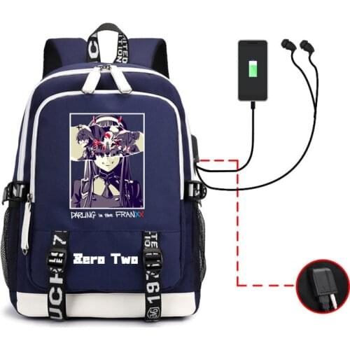 Darling In The Franxx Backpack Anime Print Zero Two USB Black Computer Unisex Travel Student School Bookbag Casual Shoulder Bags