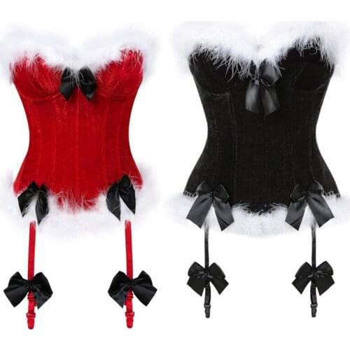 Sexy Christmas Corset Bowknots Zipper Side Corsets and Bustier Burlesque Body Shaper Lingerie Showgirl Plus Size S-2XL