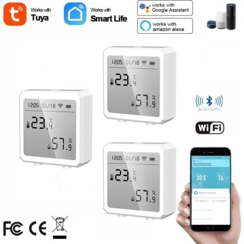 Tuya Smart Life WiFi Temperature & Humidity Sensor Bluetooth-compatible Thermometer With LCD Display For Alexa Google Home