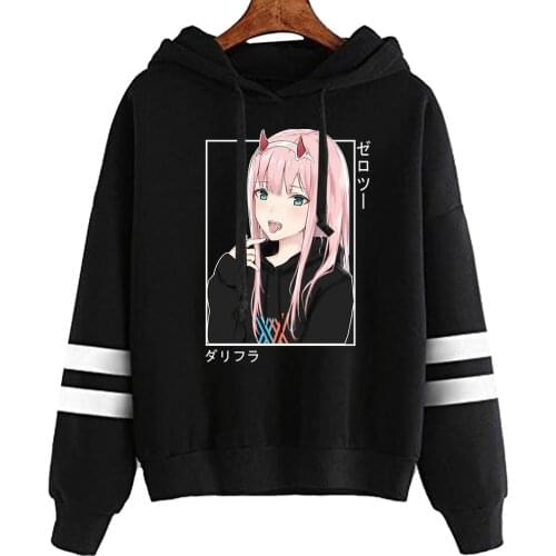 Darling In The Franxx Men Women Unisex Hoodies Sweatshirts Zero Two Striped Hooded Sweatshirt Pullover Tops