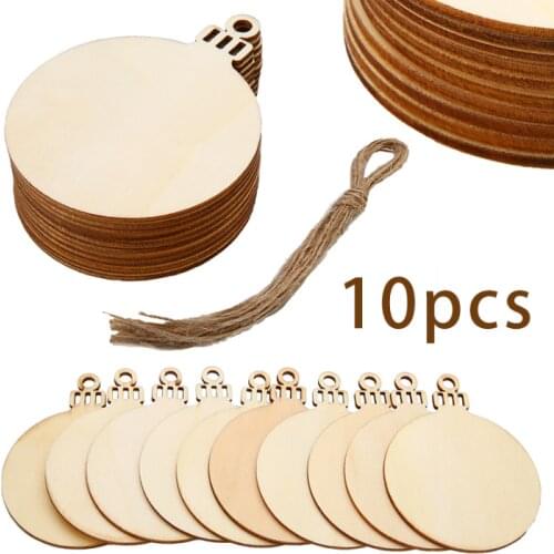 10Pcs Merry Christmas Wooden Round Baubles Tags Christmas Balls Decorations Art Craft Ornaments Christmas New Year Party Decors