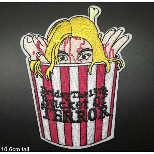 Terror Horror Girl in Bucket Full Embroidered Iron On Embroidered Clothes Patches For Clothing Stickers Garment Wholesale