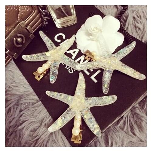 Sunshine fashion natural starfish hair clip hair jewelry Headwear Beige Sea Star Hairpin elegant beauty for women girl