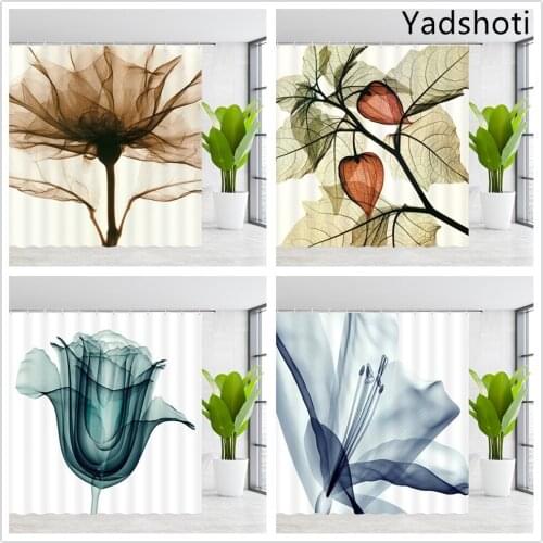 Yadshoti Shower Room Curtains X-Ray Flower Plant Leaf Calla Lily Tulip Floral Themed Pattern Bathroom Set Cloth Curtain Decor