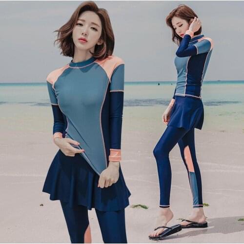 Womens Swimsuit Wetsuit Womens Split Long Sleeve New Fashion and Conservative One-Piece Thin Section Anti-Sai Surfing