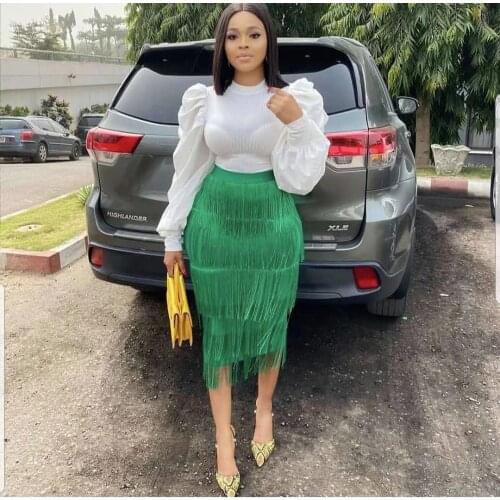 6 Colours M L XL XXL Sexy Zipper Blue Black Green Straps Women Stretch Tight Summer Dress Tassel Skirt 73cm Available From Stock