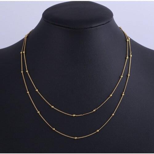 Gold Bean Double-chain women female fashion gold thin chains necklaces