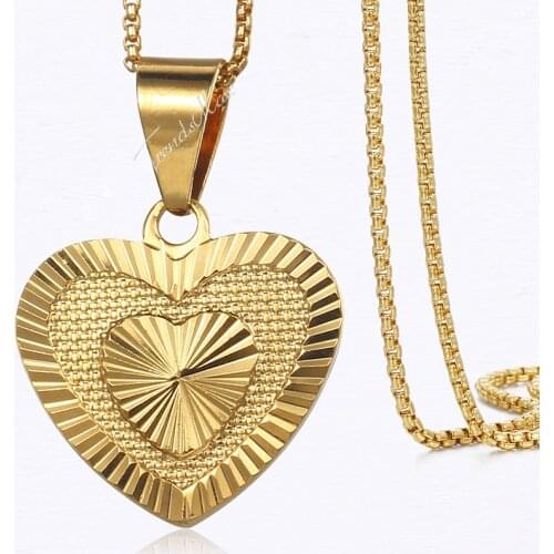 Womens Necklace Heart Pendant Yellow Gold Filled Box Chain Necklace For Women 45cm 50cm GP199
