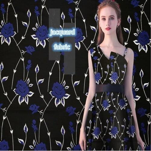 1Meter Flower Jacquard Brodace Fabric 57" Polyester Material Sewing On Women Dress Clothes Coat Patchwork Diy Zakka Blue 230g/m